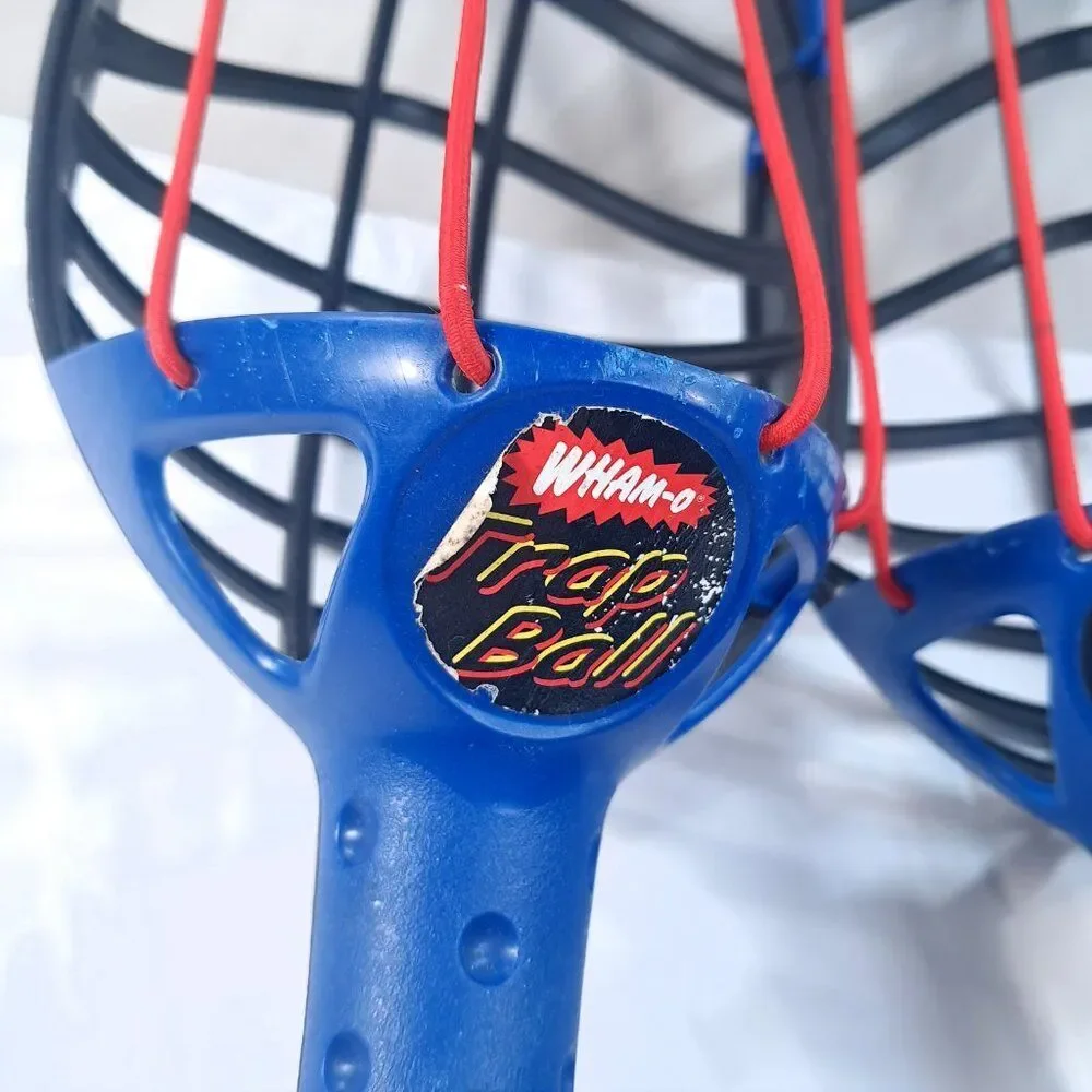 Vintage Wham-O Trap Ball set 2 racquets kids family throw catch‎ game 2003 blue